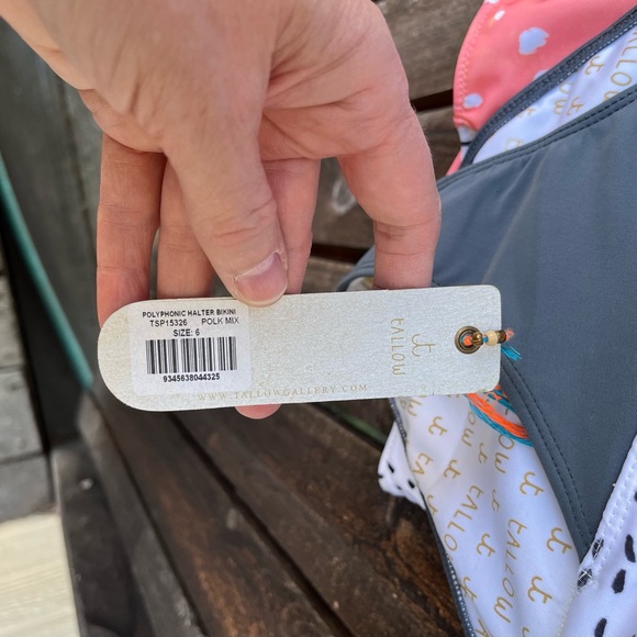 Tallow Polyphonic Halter Bikini Top & Bottom Set in Polka Mix NWT Sz 6 - Picture 3 of 16